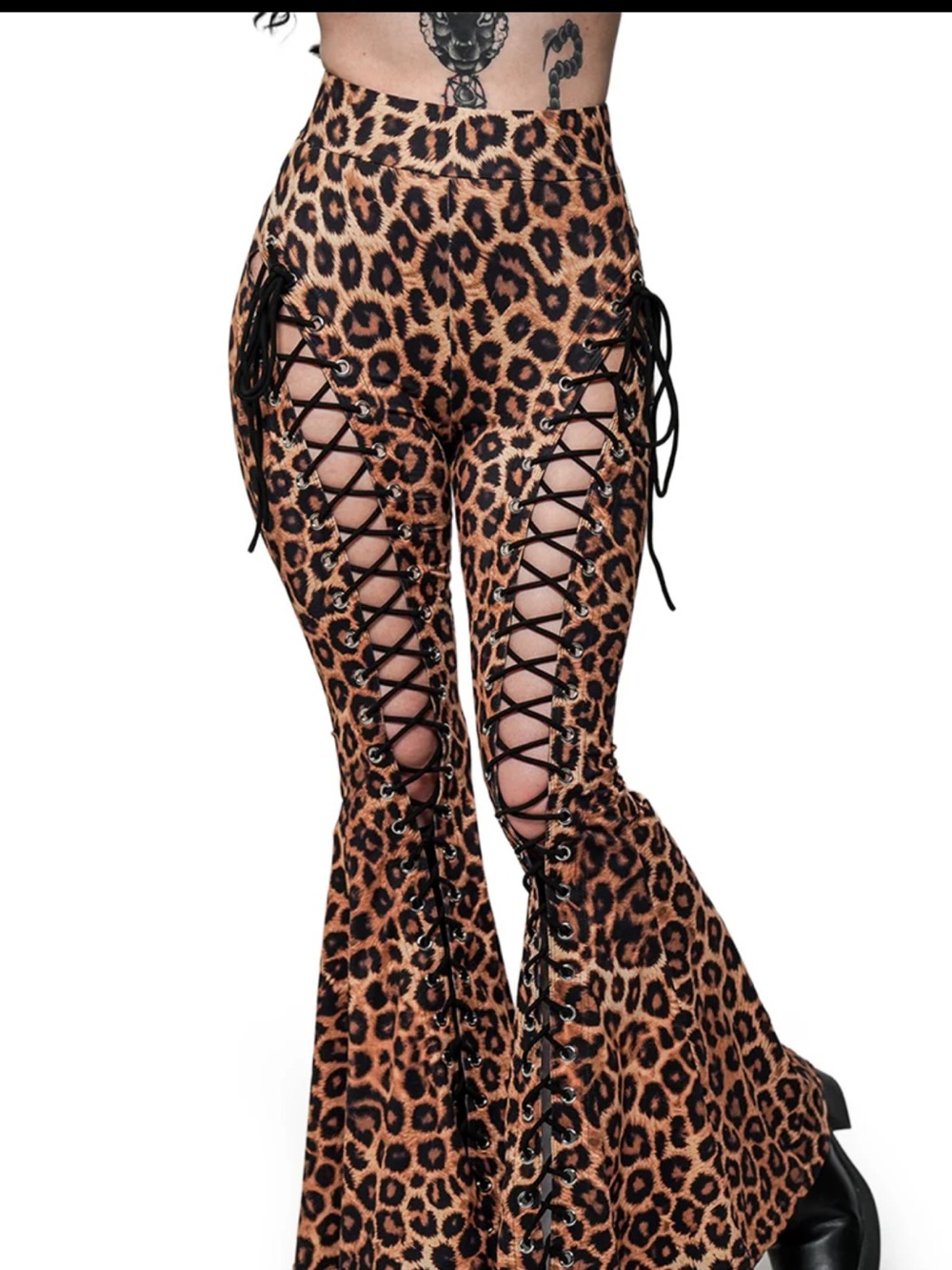 Forest Ink Leopard Lace-Up Flared Pants